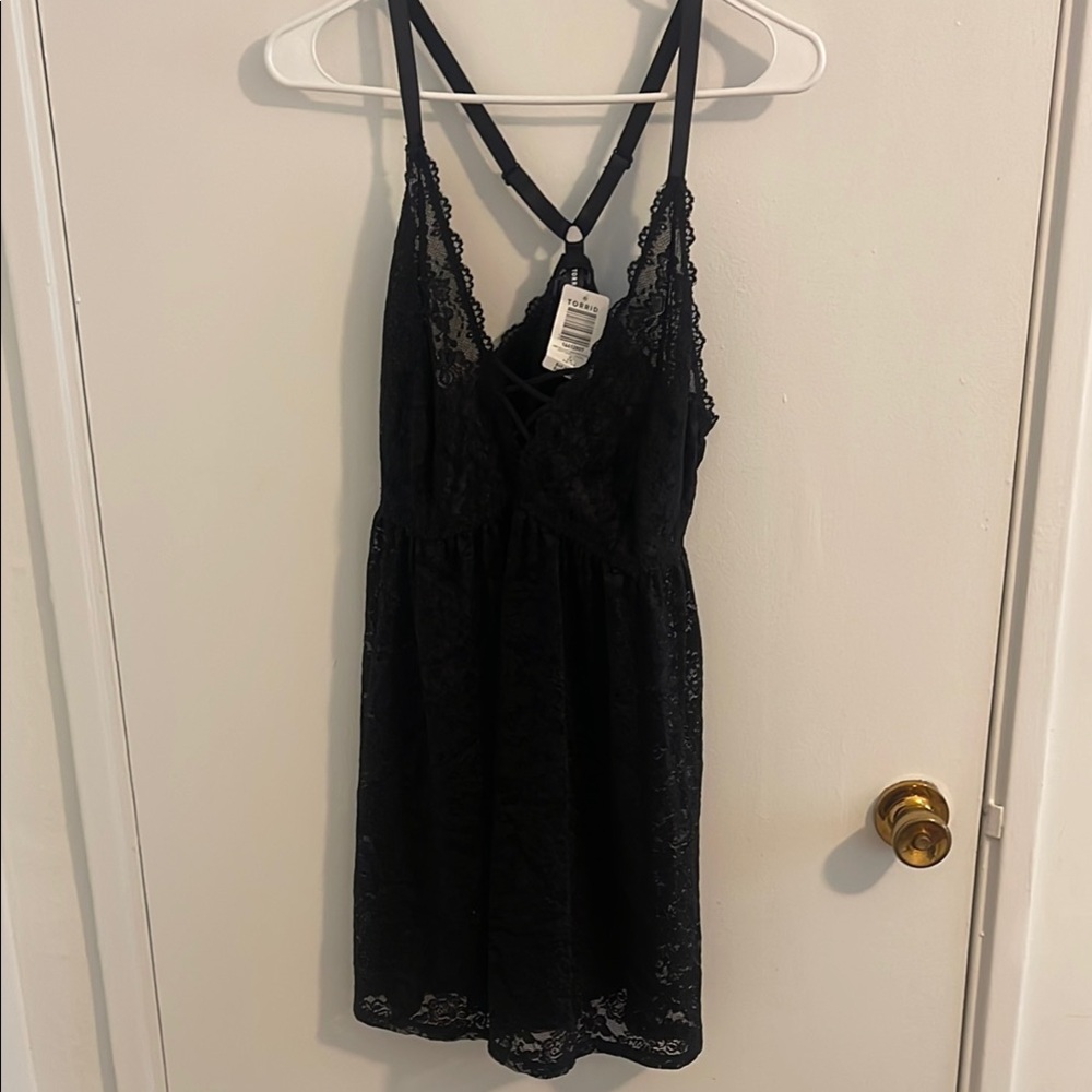 Torrid Black Lace-Trimmed Chemise with Adjustable Straps